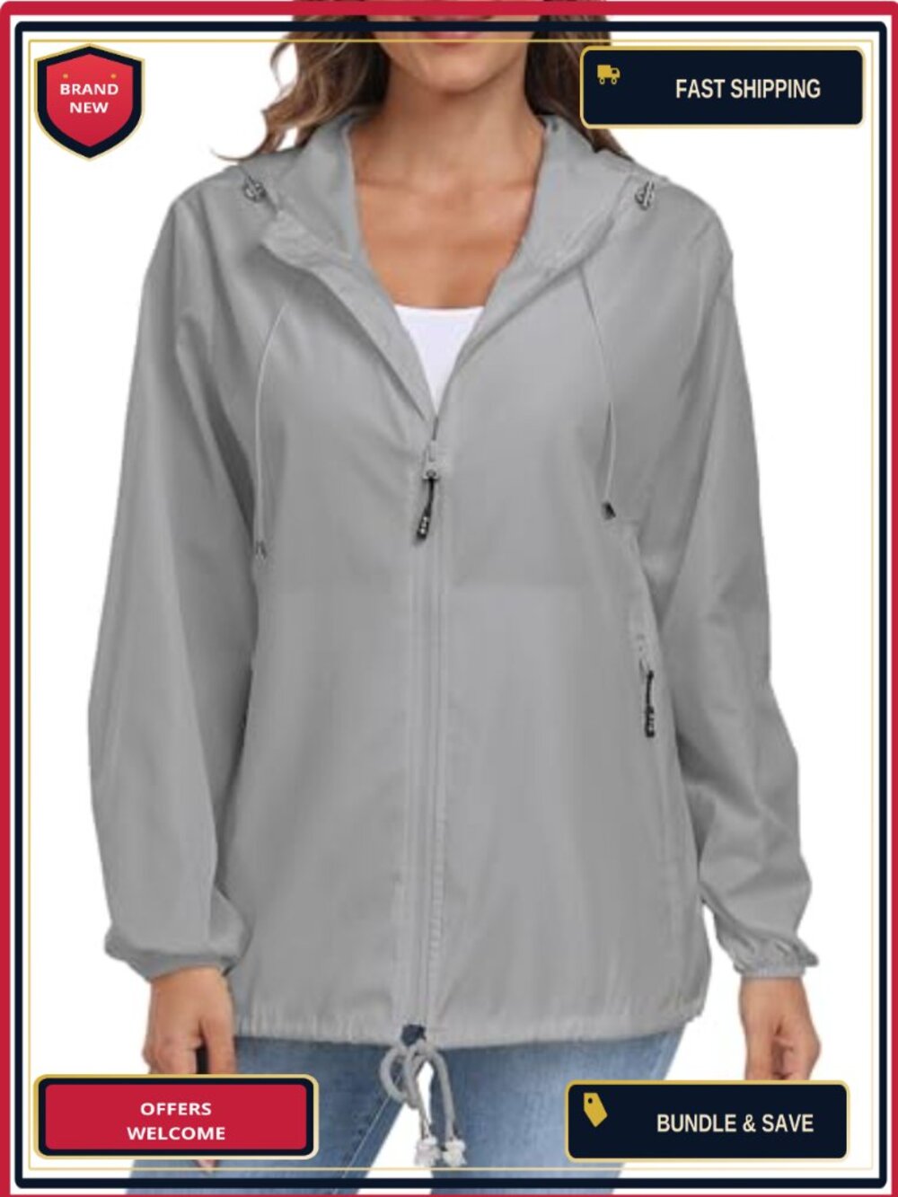 Women's Lightweight Waterproof Rain Jacket with Hood Packable Windbreaker